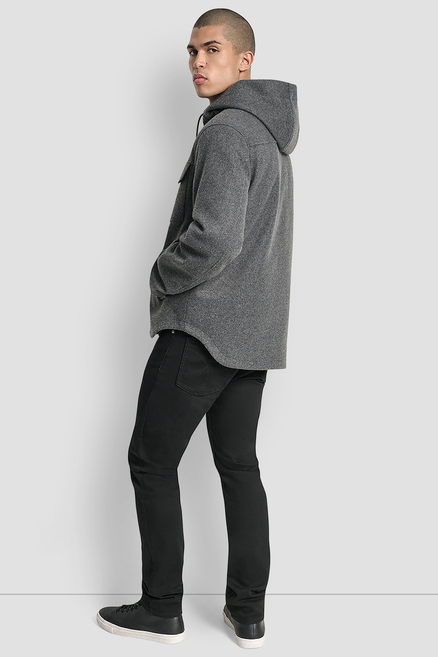 FAUX WOOL HOODED SHIRT JACKET