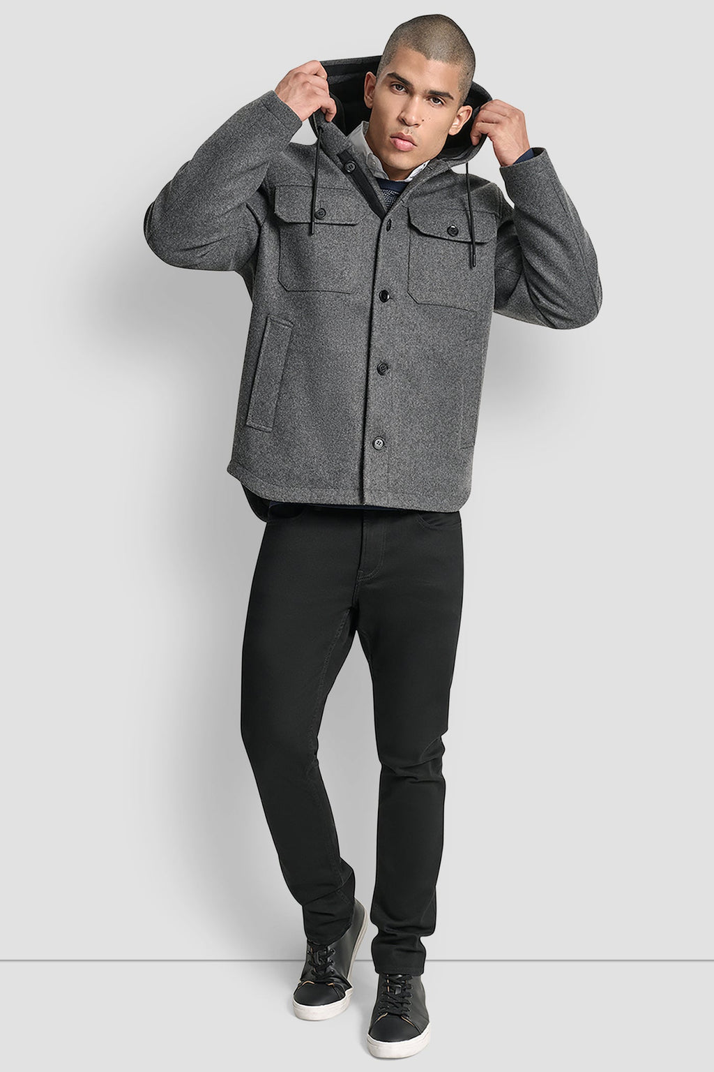 FAUX WOOL HOODED SHIRT JACKET