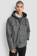FAUX WOOL HOODED SHIRT JACKET