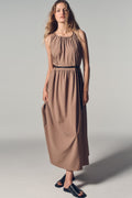 SLEEVELESS DROP-WAIST MIDI DRESS
