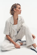 PINSTRIPE SHORT SLEEVE MOTO JACKET