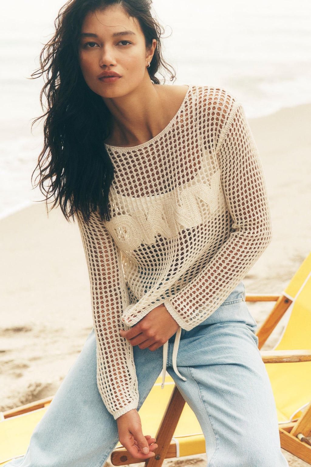 CROCHET OPEN-STITCH LOGO SWEATER