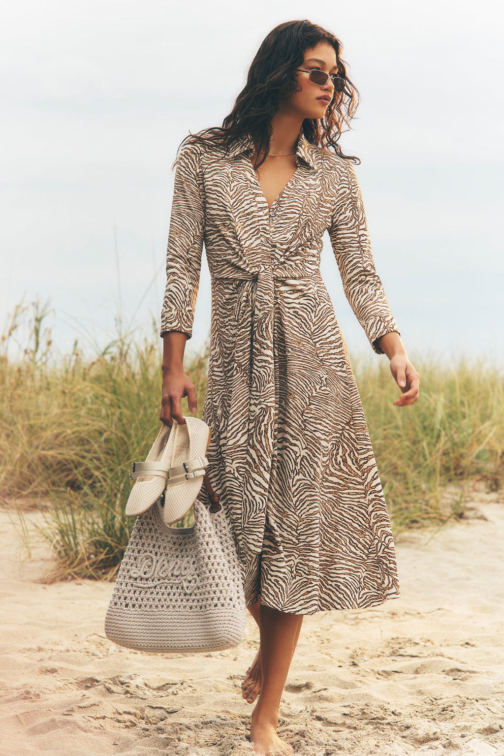 ZEBRA PRINT MIDI SHIRT DRESS