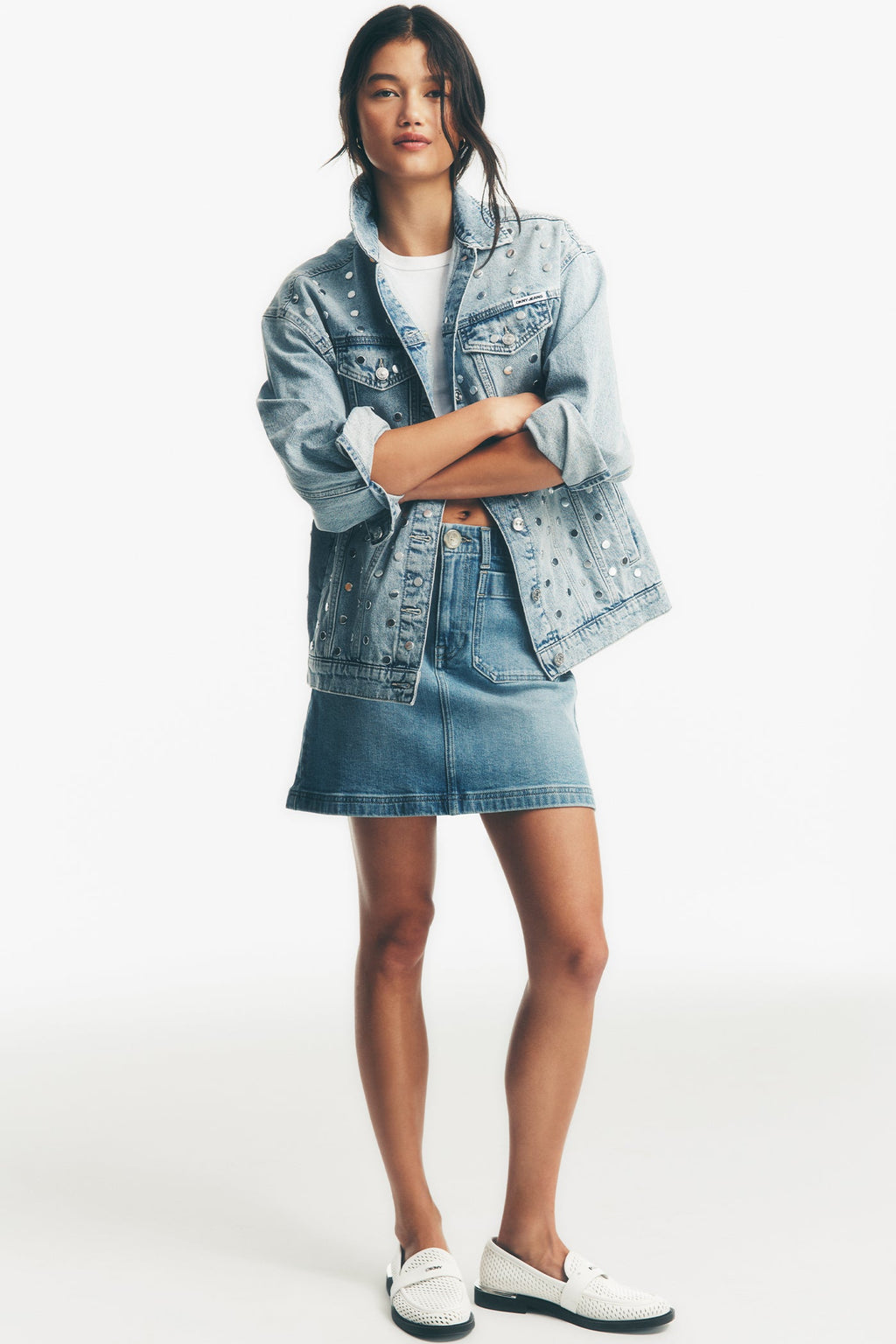 OVERSIZED DENIM TRUCKER JACKET WITH STUDS