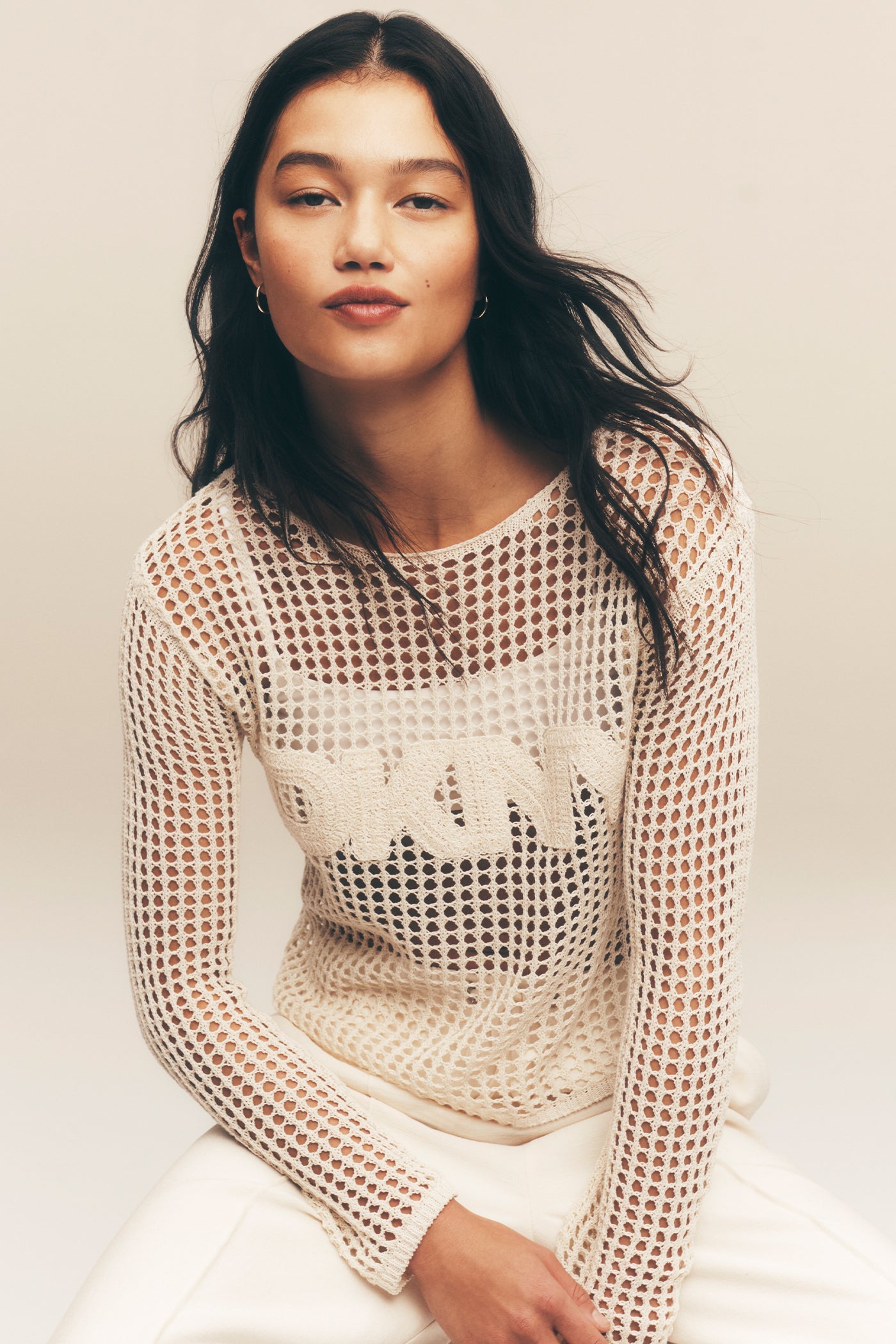 CROCHET OPEN-STITCH LOGO SWEATER